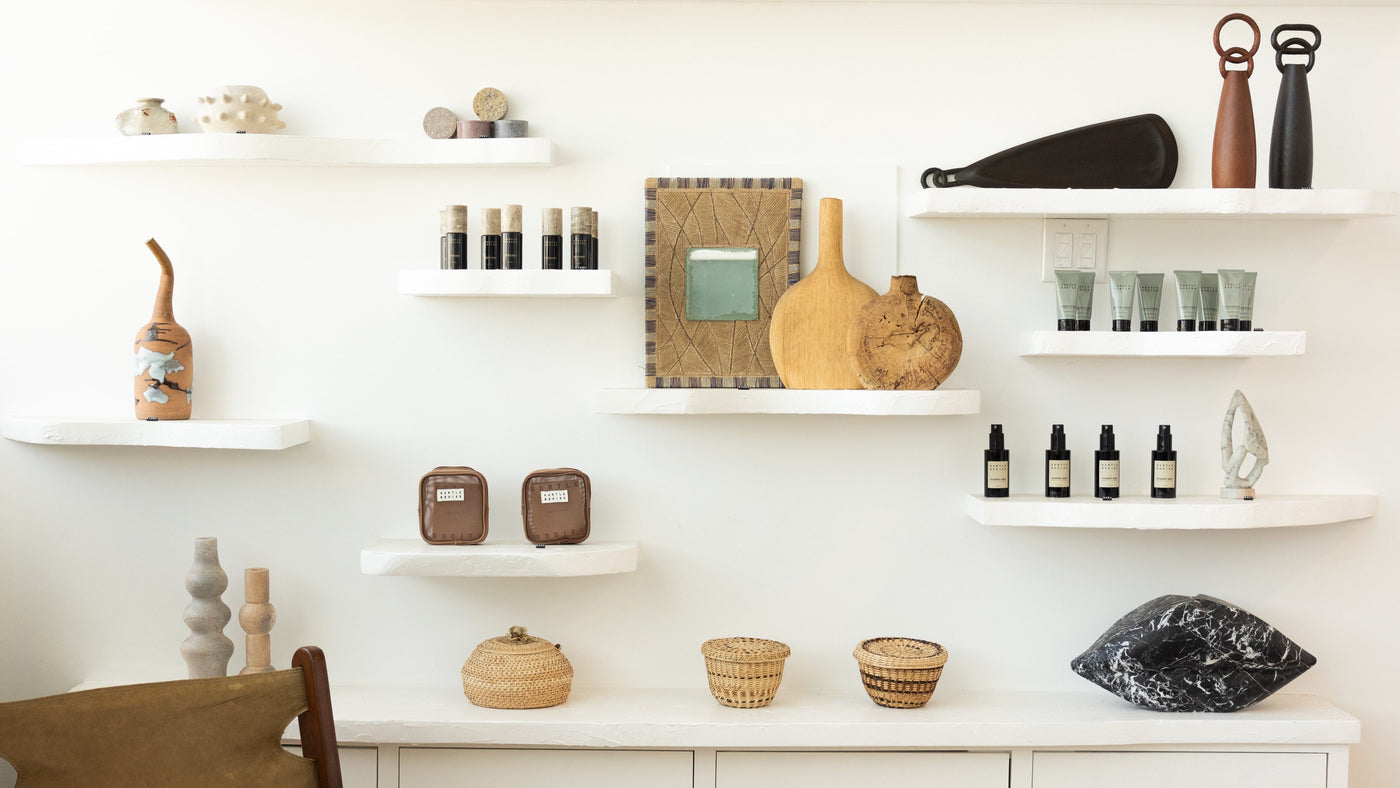 Shelves inside the Subtle Bodies Skin Lab